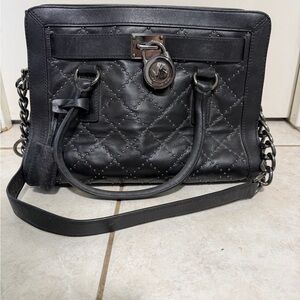 Michael Kors Black Quilted Leather Satchel Handbag with Chain Strap